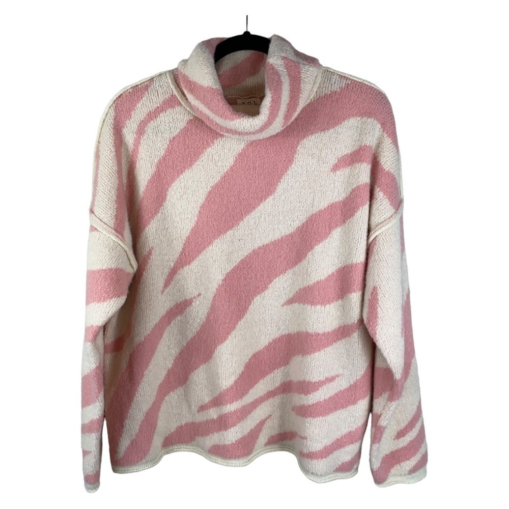 POL Pink Zebra Print Cowl‎ Neck Sweater Sz Medium